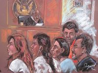 Five of the 10 arrested Russian spy suspects in a New York courtroom on June 28, 2010.